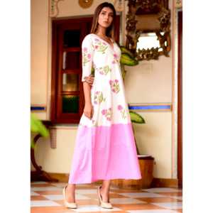 Vestido Rosa con Estampado Floral, Corte en A, Transpirable, para Uso Diario, Verano, Estilo Casual, 100% Algodón - Product Image 2