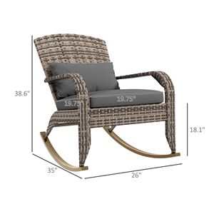 Sedia a dondolo Adirondack in vimini con schienale alto, cuscino e cuscino decorativo per esterni, portico, balcone, grigia - Product Image 3