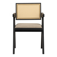 Silla de Comedor Moderna de Mediados de Siglo, con Respaldo de Ratán y Asiento Acolchado de Madera Resistente, para Hogar, Apartamento u Hotel