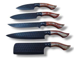 5 Piece Handmade Chef <b>Knife</b> <b>Set</b> Stainless Steel Blades 6-7.9in Straight Edge Ambidextrous Black Hammered Blade Pakka Wood <b>Knives</b> - Product Image 5