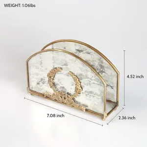 Vintage Metal Napkin Holder With <b>Mirror</b> Finish And Gold Accent <b>Rectangle</b> Shape Home Decor Accessory - Product Image 2