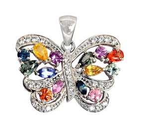 Colgante de Mariposa de Plata de Ley 925 de Lujo con Baño de Rodio y Piedras Preciosas Multicolor con Detalles Brillantes de Circonita Cúbica para Mujer - Product Image 1