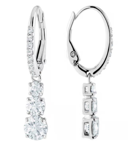 Clásicos Pendientes de Aro de Plata 925 con Diamantes Redondos de Corte Brillante Engastados en Garra, Bañados en Rodio, Joyería de Boda para Mujer - Product Image 2