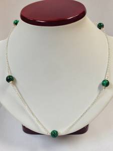 Collier en malachite, argent sterling 925 massif et or jaune 14 carats, bijoux en pierres précieuses pour femmes, cadeau - Product Image 2