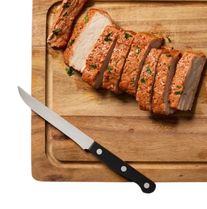 Black Riveted Handle <b>Steak</b> <b>Knives</b> <b>Set</b> with Silver Narrow Blades and Light Brown Wooden Storage Block for Dining Table Cutlery - Product Image 6