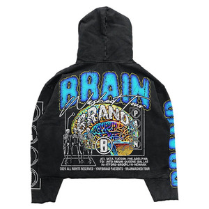 2027 Yourbrand Men's Washed Black Zipper-Up 100% Cotton Quick Dry Breathable Lightweight <b>Hoodie</b> <b>Large</b> Back Graphic Print Vintage - Product Image 1