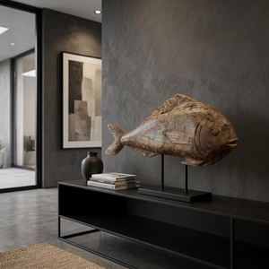Escultura de Pez de Madera Tallada a Mano, Estatua Decorativa de Animal Marino, Arte Folclórico, Adorno de Mesa para el Hogar o Bodas - Product Image 2