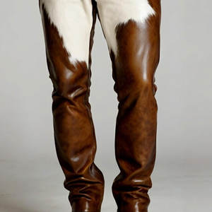 Pantalones de cuero de vaca para hombre, cintura media, con pelo, elegantes, informales - Product Image 4