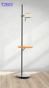 Minimalist Floor <b>Lamp</b> With Wooden <b>Shelf</b> White Paper Shade Metal Base LED 2700K Warm White Light Adjustable Height - Product Image 5