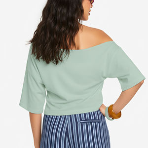 Nouvel Arrivage 2026 – Haut court tricoté pour femme, couleur unie, coupe ample, épaules dénudées, manches trois-quarts, style décontracté printemps-été - Product Image 3