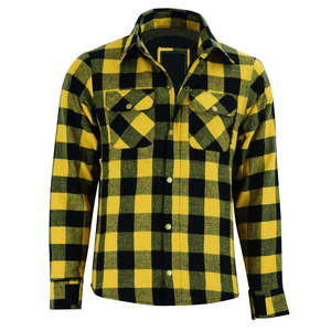 Camisa de Manga Larga a Cuadros para Hombre, Color Amarillo y Azul Marino, Patrón a Cuadros, Algodón, Informal, para Todas las Temporadas - Product Image 5