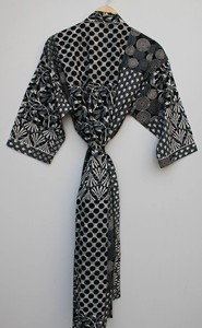 Cotton Kimono <b>Robe</b> V Neck Loose Fit Beach Cover Up Summer Loungewear for <b>Women</b> Hand Print Cotton kimono Night wear - Product Image 4