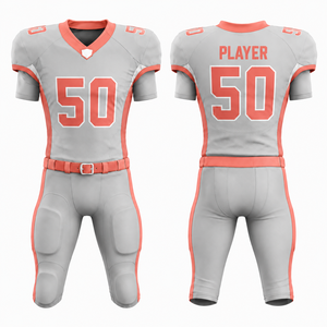 Ensemble Maillot et Pantalon de Football Américain Personnalisé par Sublimation pour Homme – Anti-humidité, Coupe Ajustée, Manches Courtes, Gris Corail - Product Image 5
