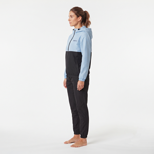 <b>Women's</b> Nylon Regular Fit <b>Quarter</b> <b>Zip</b> Solid Color Hooded Activewear Tracksuit Color Block Jogger Pants Matching Set - Product Image 4