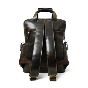 Sac à dos pour ordinateur portable en cuir véritable avec logo personnalisé, sac à dos de voyage en cuir véritable pour hommes et femmes - Product Image 4