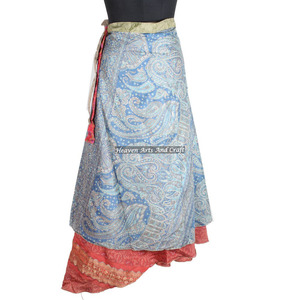 Nueva Falda Cruzada Mágica, una Falda Cruzada Reversible Única de 2 Capas Hecha con Saris Vintage, Falda Cruzada Mágica de Seda Vintage Reversible - Product Image 1