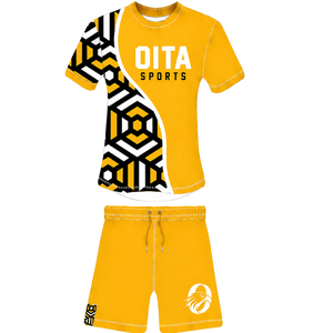 ชุดเสื้อและกางเกงขาสั้นรักบี้สีทองเหลือง ดำ ขาว ลายเรขาคณิต แขนสั้น คอกลม ระบายอากาศได้ดี สำหรับฝึกซ้อมและแข่งขัน - Product Image 1