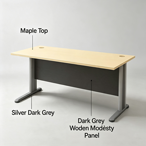 Rectangular Durable Melamine Laminate Commercial <b>Office</b> Conference <b>Table</b> Dark Grey Modesty Panel Silver Metal Legs Modern - Product Image 1