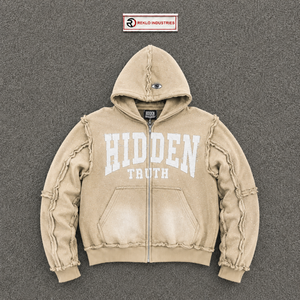 Sudadera con Capucha Beige Extra Grande PREMIUM HIDDEN TRUTH, Sudadera de Algodón PREMIUM Estilo Urbano, Sudadera de Moda Urbana para Hombre, Sudadera Clásica con Estampado Gráfico - Product Image 5