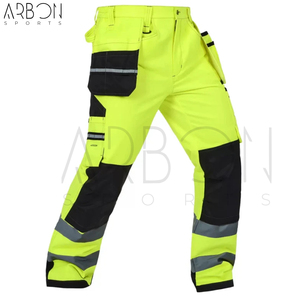 Waterproof Premium Quality Hi-Vis Neon Yellow Workwear Durable Construction Safety Pant with Reinforced Knees and Holster Pocket - Product Image 2