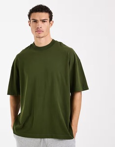 Camiseta de Algodón Verde Oliva Extra Grande para Hombre, Manga Corta, Cuello Redondo, Estilo Casual Holgado, Tejido Jersey, Color Sólido, Estilo Urbano - Product Image 4