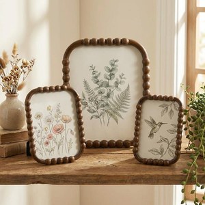 Handmade Wooden Photo <b>Frame</b> Rectangular Rustic <b>Design</b> With Floral Print <b>Wall</b> Decor For Home Office - Product Image 3