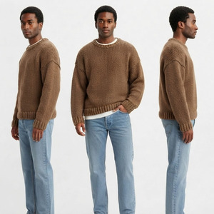 Pull tricoté d'hiver pour homme avec logo personnalisé, à manches longues, coupe ample, style décontracté, épaules tombantes - Product Image 4