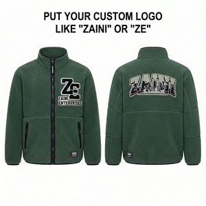 <b>Mens</b> Polar Fleece <b>Jacket</b> 300 GSM Premium <b>Sherpa</b> Fleece Full Zip High Collar Green Black Panelled Custom Logo Embroidered Winter - Product Image 1