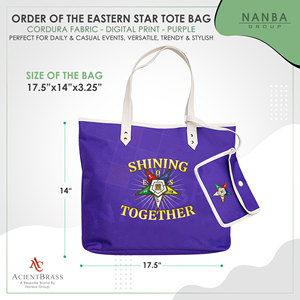 กระเป๋าโท้ทแบบใช้ซ้ำได้สีม่วง OES Shining Together Order of the Eastern Star Journal Masonic lodge Eastern Star - Product Image 6