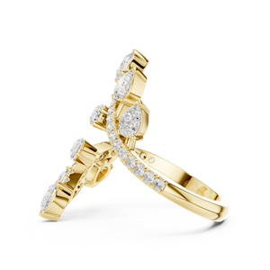 Bague ouverte en or jaune avec diamant taille poire et pavé, bague statement pour femme - Product Image 5