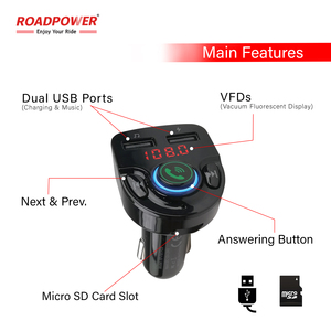 ROADPOWER (RP-FMTR26) เครื่องชาร์จในรถยนต์พร้อมเครื่องส่งสัญญาณบลูทูธ FM พร้อมการสตรีมไร้สายผ่านบลูทูธและการเล่นเพลง 3 รูปแบบ - Product Image 2