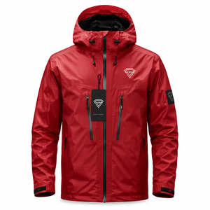 OXYTAG Men's <b>Red</b> <b>Waterproof</b> Hooded <b>Jacket</b> Sporty Style with Zipper Closure and Brand Logo Front Wholesale Rate OEM Custom - Product Image 1