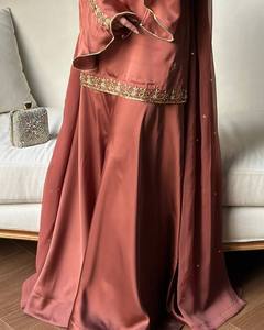 Ensemble Salwar pour femme en satin de soie 100% rose uni, brodé, avec haut à manches longues, palazzo et dupatta, pour mariage, fête de l'Aïd - Product Image 5
