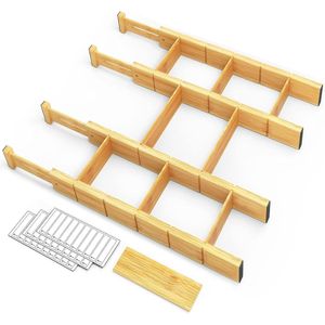 Adjustable Bamboo Drawer Organizers with Expandable Inserts and <b>Labels</b> for Home or Office <b>Kitchen</b> Organization - Product Image 1