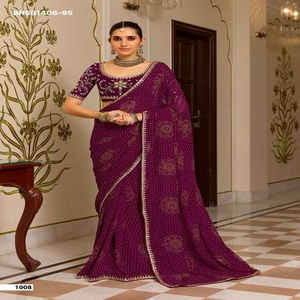 High Quality Georgette with Printed & Meena Border <b>Saree</b>-Embroidered Blouse Collection Supplier from Surat At Wholesale Rate - Product Image 1
