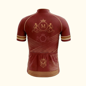 Men's Cycling Jersey Set Maroon Gold Logo Print Breathable Polyester <b>Road</b> Bike Kit Adult Custom Design - Product Image 4