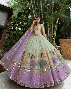 Beautiful Green And Purple garba lehenga Choli With Hand Drawn Embroidery And <b>Mirror</b> Work For Wedding navratri lehenga Women - Product Image 1