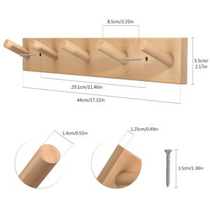 Handmade Solid Wood Wall Mounted Coat Rack with 5 Wooden <b>Peg</b> Hooks Entryway Hat Towel <b>Bag</b> Organizer Natural Finish set of 2 - Product Image 6