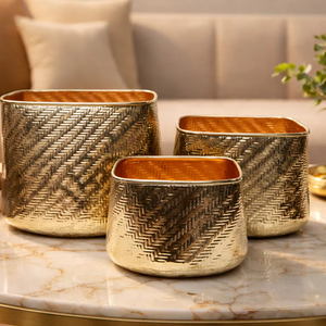 Gold Planter Set Powder Coated Durable Multi-Purpose Outdoor & Indoor Floor Planter with Drainage - Product Image 1
