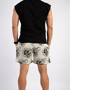Shorts de basketball beiges personnalisés pour hommes avec logo frontal pour impression flamme, en tissu mesh sublimé respirant et taille élastique - Product Image 5