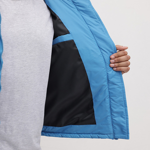 Men's Blue Quilted <b>Jacket</b> Stand Collar Zipper Closure Casual Autumn Outerwear Polyester Wadding Regular Length - Product Image 3