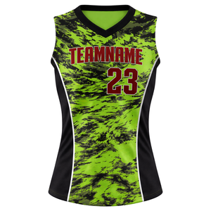 เสื้อซอฟต์บอลแบบไม่มีแขนพิมพ์ลายแบบ Full Dye Sublimation สีเขียวนีออนดำลายสาดสี ออกแบบชุดทีมตามสั่งพร้อมหมายเลขด้านหลัง - Product Image 5