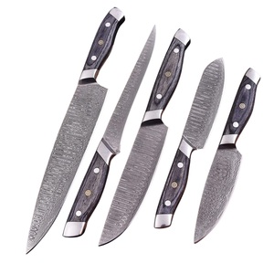 Ensemble de couteaux de chef en acier Damas à cinq pièces Nordic Forge, manches en bois Pakka, ambidextres, durables, tranchants, personnalisés, OEM, faits à la main, avec sac de transport - Product Image 1