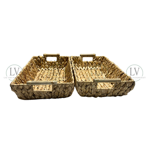 Panier de rangement classique en jacinthe d'eau tressée bio, fait main, texture naturelle, durable, pour salon et boissons, vente en gros - Product Image 5