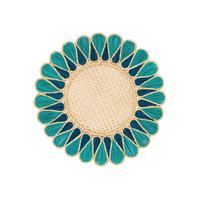 Set de table rond fait main de style bohème avec motif géométrique turquoise et bordure dorée, épaisseur moyenne, lavable, décoration d'intérieur, diamètre 35 cm