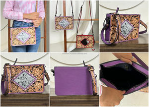 Bolso bandolera pequeño de cuero genuino con diseño artesanal, venta al por mayor directa de fábrica, para mujer, de piel de vaca natural, mini bolso cuadrado de mano. - Product Image 3