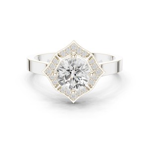 Bague élégante en or massif 14 carats avec diamant de laboratoire de qualité supérieure, taille ronde 1 carat, certifié IGI, et pierres latérales rondes. - Product Image 6