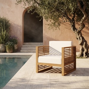 Fauteuil de salon d'extérieur en teck pour hôtel, complexe hôtelier, patio, canapé, chaise, mobilier commercial pour l'hôtellerie, jardin, monoplace - Product Image 1
