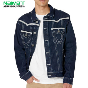 Veste en jean bleu foncé pour homme avec surpiqûres contrastantes blanches, style décontracté, coupe ajustée, en coton, nouvelle collection mode - Product Image 4