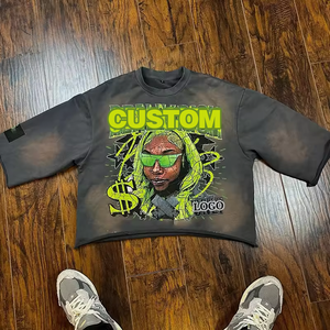 Custom O-Neck Short Sleeve 100% Cotton Anti-Wrinkle Breathable Retro Distressed Double-Layer Waffle Aged <b>Men's</b> T-<b>Shirt</b> - Product Image 3